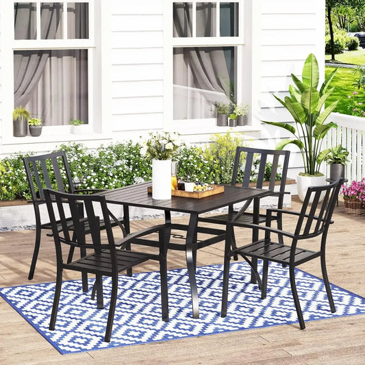 Metal 4 Person Outdoor Dining Set with Umbrella Hole