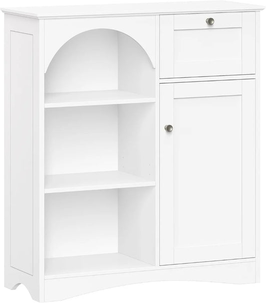 White Single Door & Drawer Storage Cabinet with Adjustable Shelves