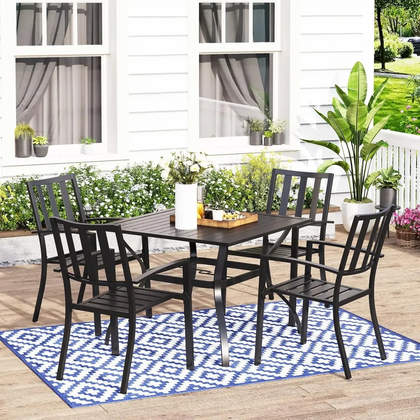 Metal 4 Person Outdoor Dining Set with Umbrella Hole
