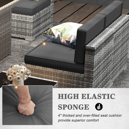8-Piece Outdoor Wicker Sofa Set With Fire Table