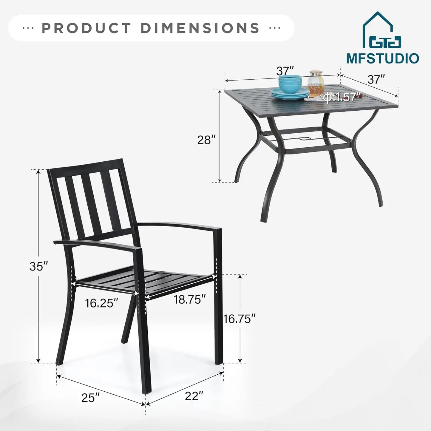 Metal 4 Person Outdoor Dining Set with Umbrella Hole