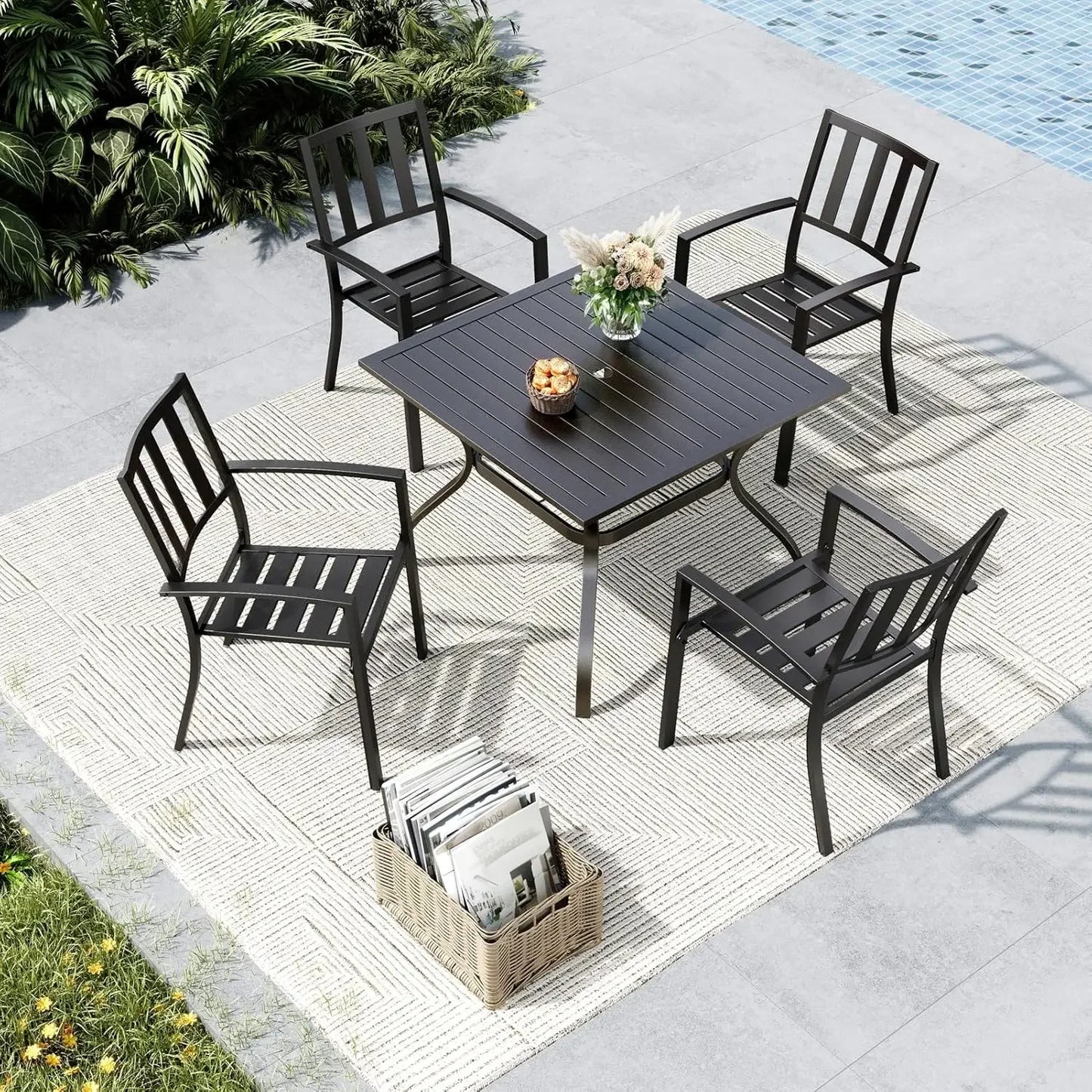 Metal 4 Person Outdoor Dining Set with Umbrella Hole