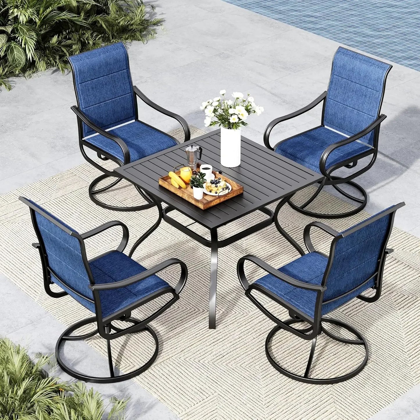 4 Patio Chairs with table and umbrella hole