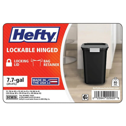 Locking Lid Trash Can 7.7 Gallon Plastic Waste Container with Carry Handle and Bag Retainers Perfect Kitchen and Bathroom