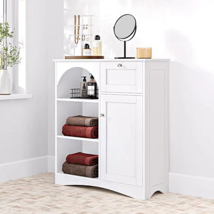 White Single Door & Drawer Storage Cabinet with Adjustable Shelves
