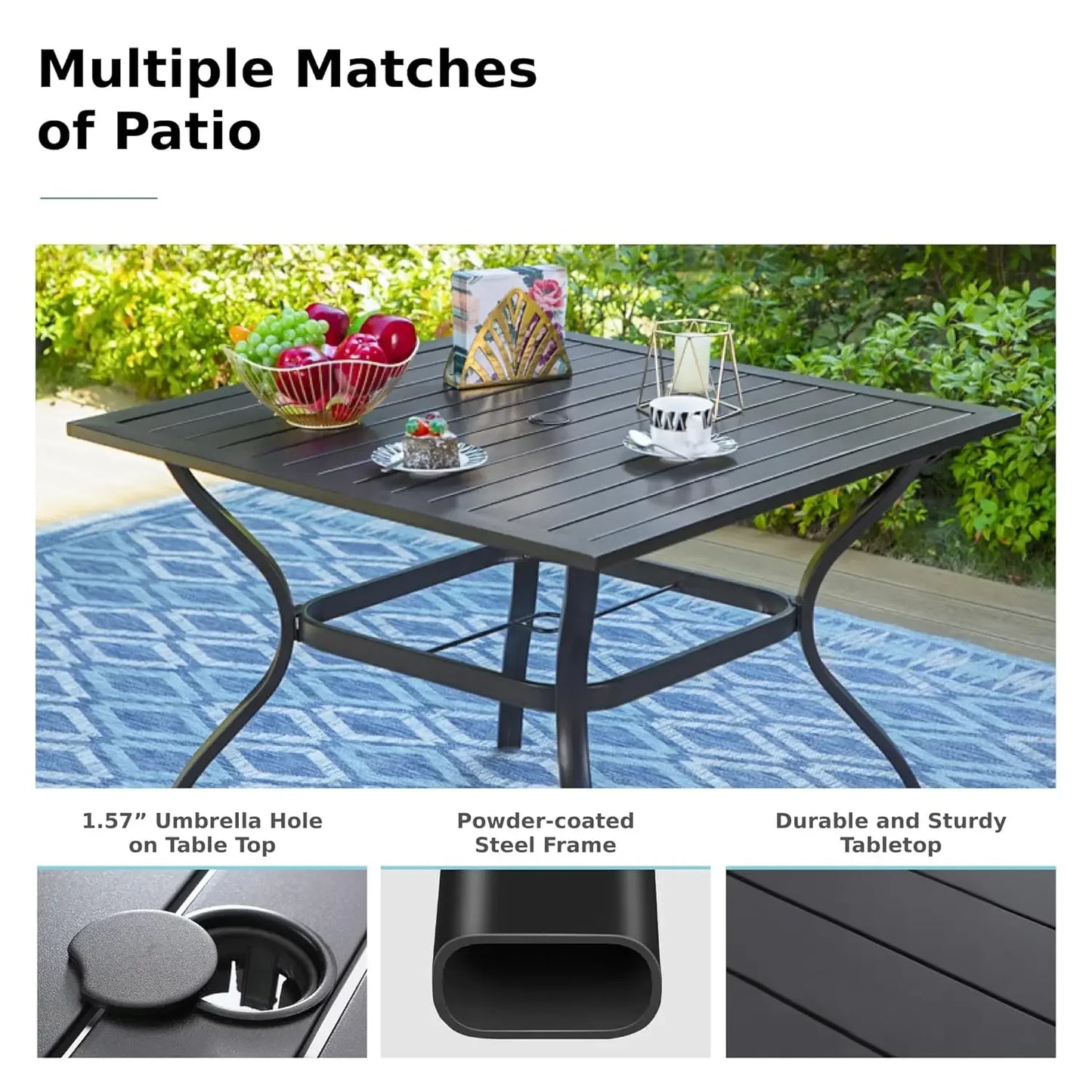 Metal 4 Person Outdoor Dining Set with Umbrella Hole