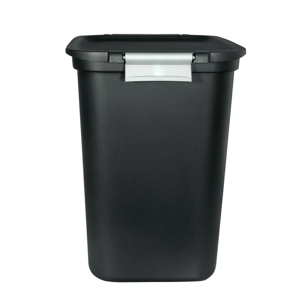 Locking Lid Trash Can 7.7 Gallon Plastic Waste Container with Carry Handle and Bag Retainers Perfect Kitchen and Bathroom