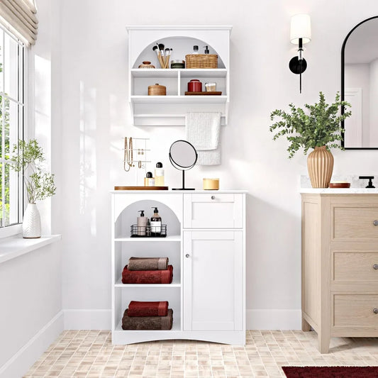 White Single Door & Drawer Storage Cabinet with Adjustable Shelves