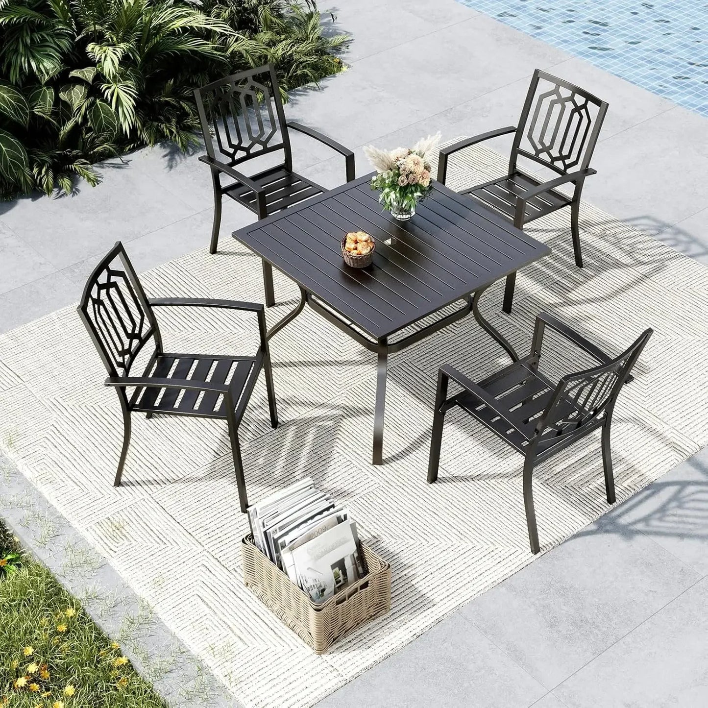 Metal 4 Person Outdoor Dining Set with Umbrella Hole