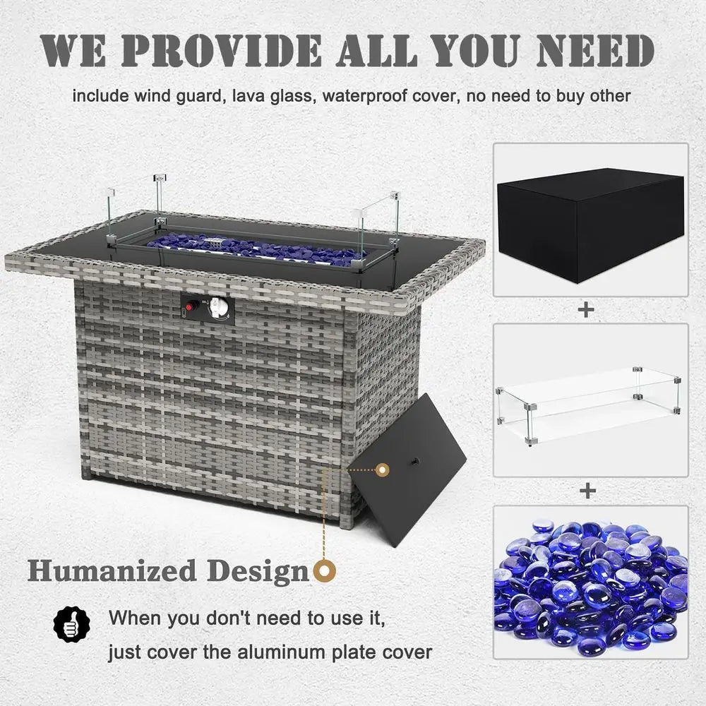 8-Piece Outdoor Wicker Sofa Set With Fire Table