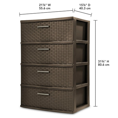 4-Drawer Wide Weave Tower with Plastic Storage Drawers used for Office & Organization