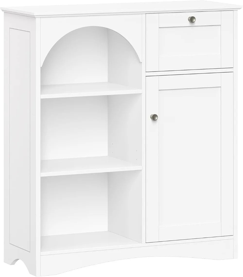 White Single Door & Drawer Storage Cabinet with Adjustable Shelves