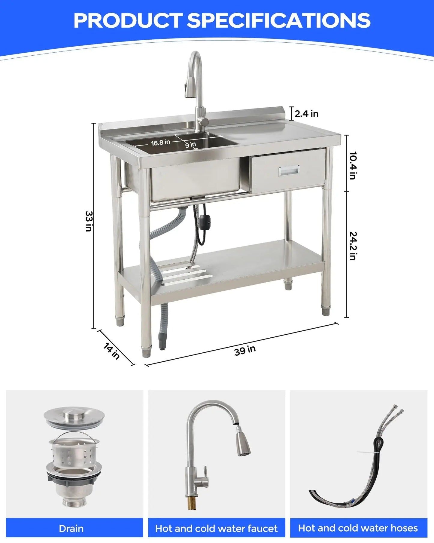 Utility Sink with Drawer & Work Table