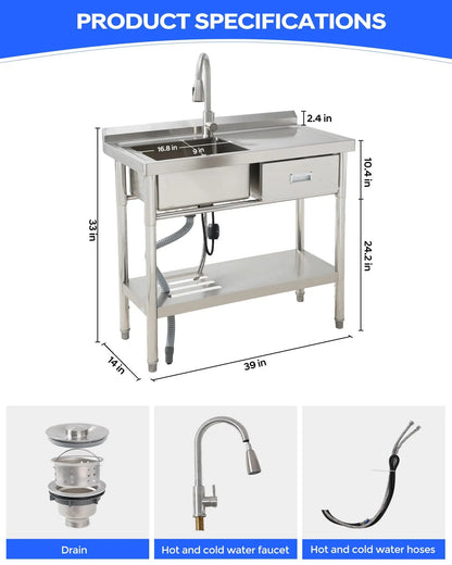 Utility Sink with Drawer & Work Table