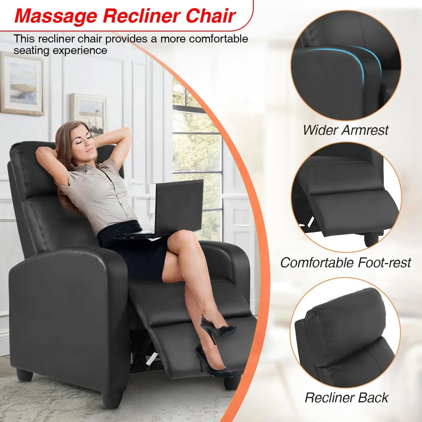 Massage Recliner Sofa with Lumbar Support