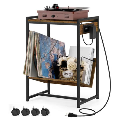 Record Player Stand with charging stations.