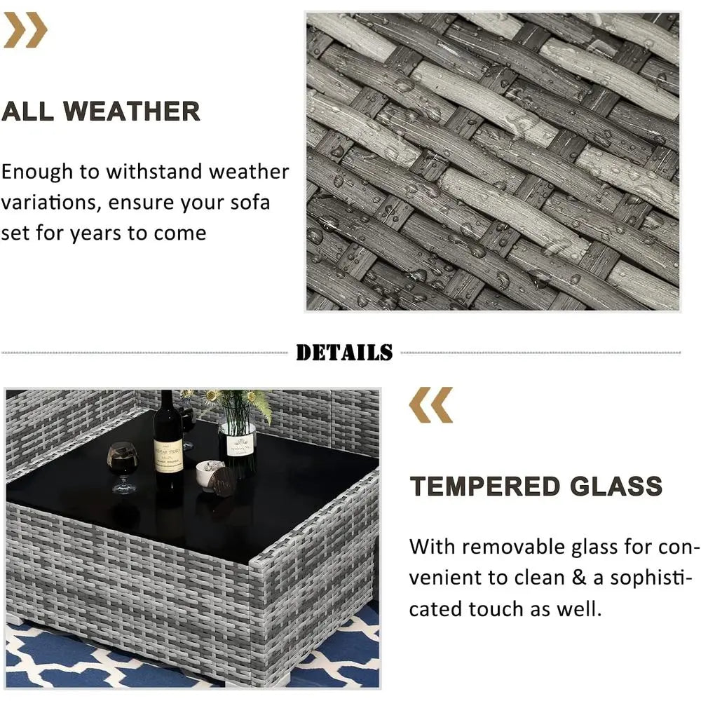 8-Piece Outdoor Wicker Sofa Set With Fire Table