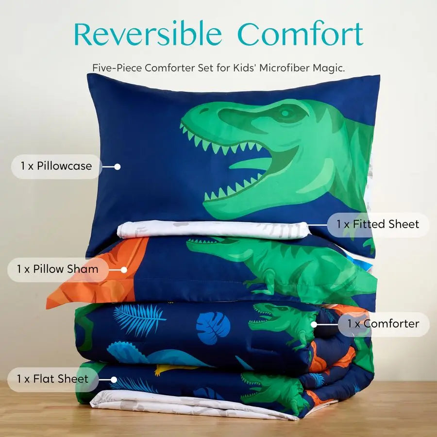 5 piece Dinosaur Twin Comforter set in a Bag