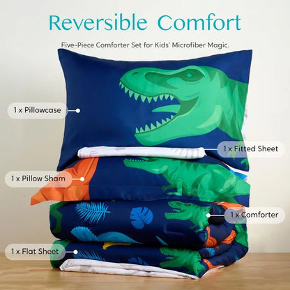 5 piece Dinosaur Twin Comforter set in a Bag