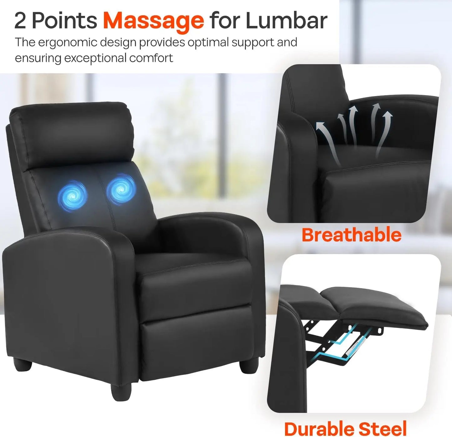 Massage Recliner Sofa with Lumbar Support