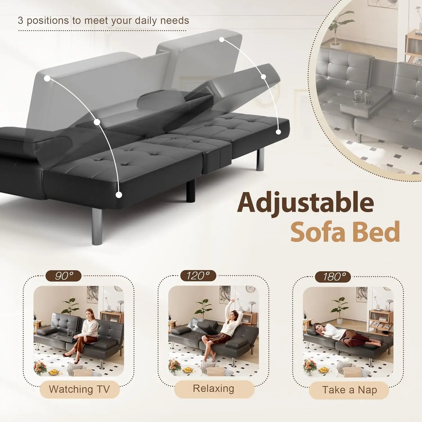Futon converts into Sofa Bed and a Couch With Removable Armrests
