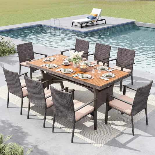 Outdoor 74"rectangular patio Set which seats 8 with table