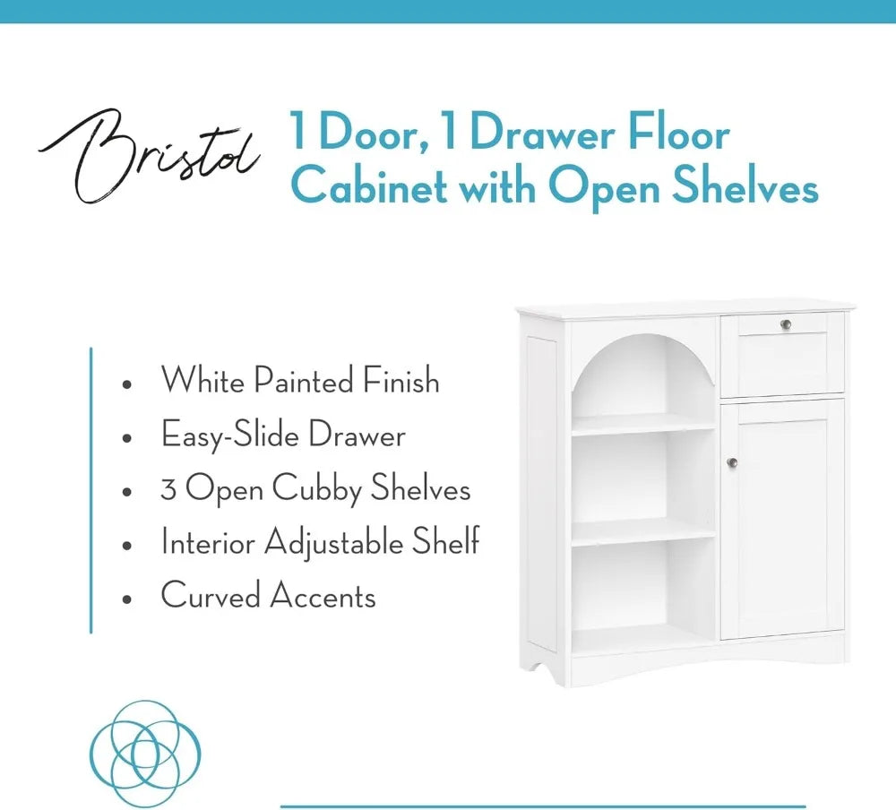 White Single Door & Drawer Storage Cabinet with Adjustable Shelves