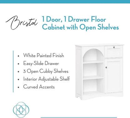 White Single Door & Drawer Storage Cabinet with Adjustable Shelves