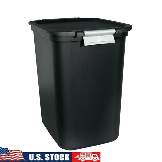 Locking Lid Trash Can 7.7 Gallon Plastic Waste Container with Carry Handle and Bag Retainers Perfect Kitchen and Bathroom