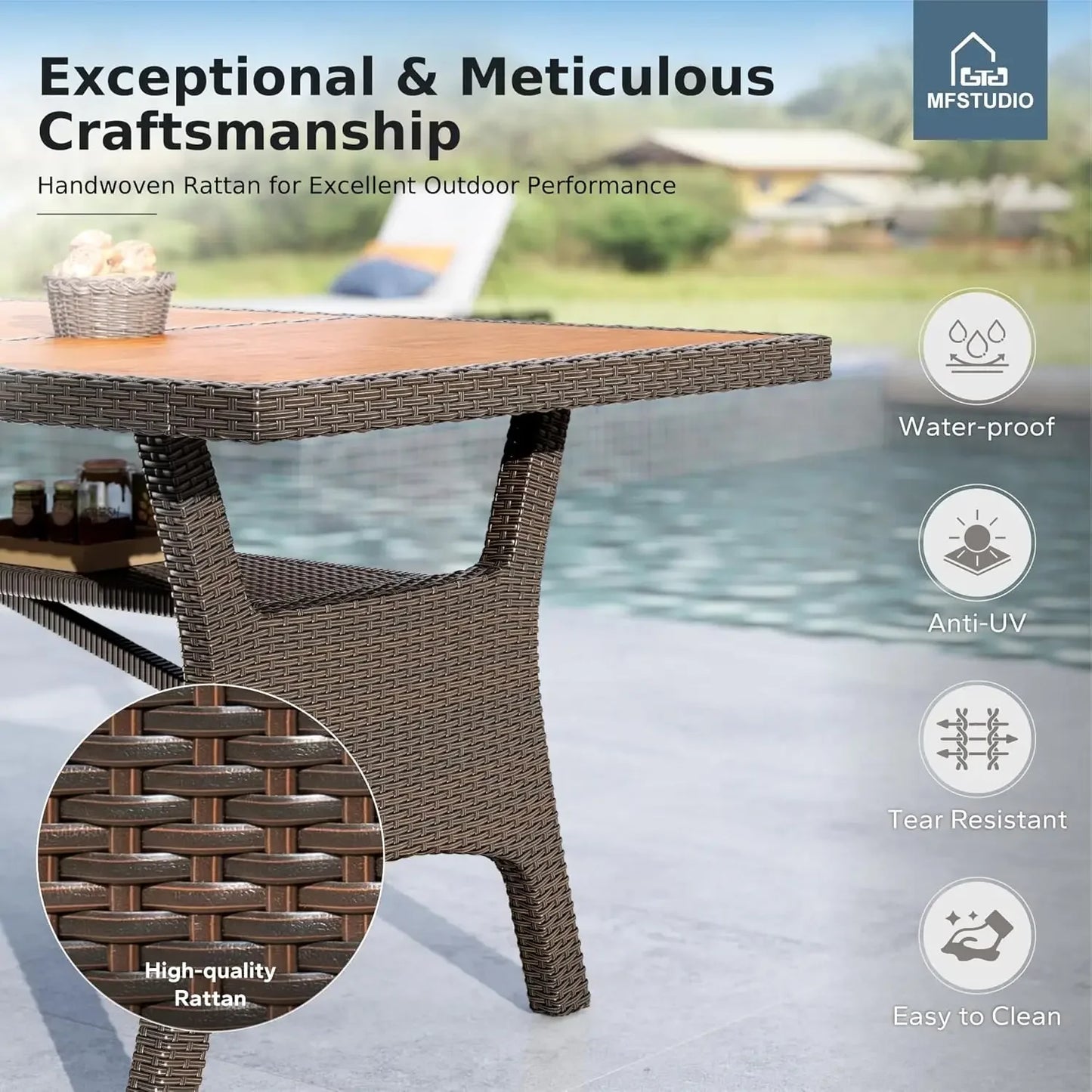 Outdoor 74"rectangular patio Set which seats 8 with table