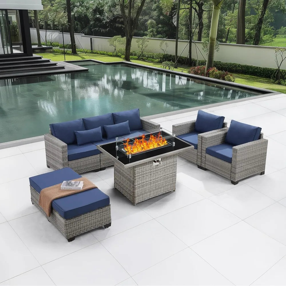 6-Piece Outdoor Patio Set with propane Fire Pit