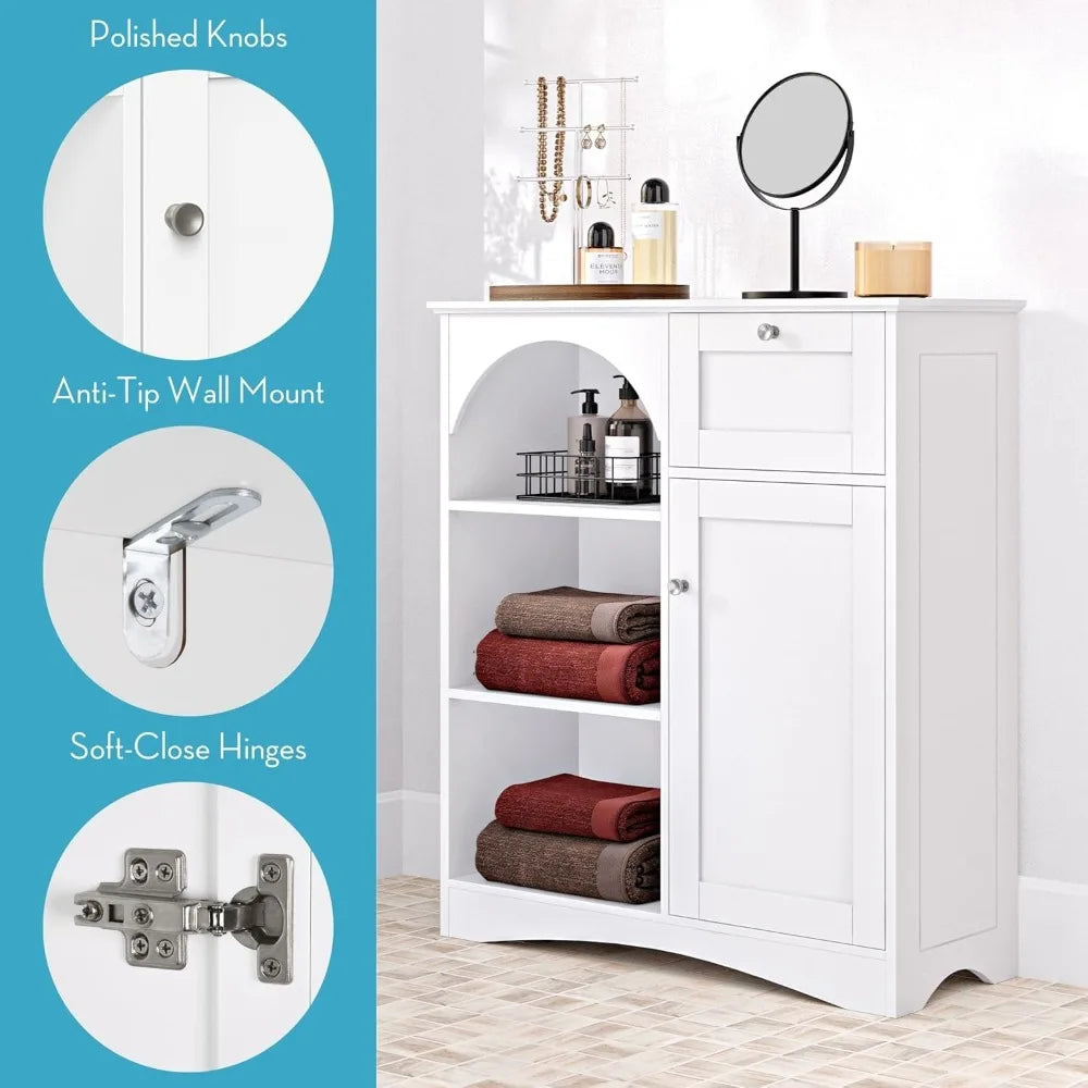 White Single Door & Drawer Storage Cabinet with Adjustable Shelves