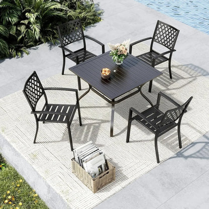 Metal 4 Person Outdoor Dining Set with Umbrella Hole